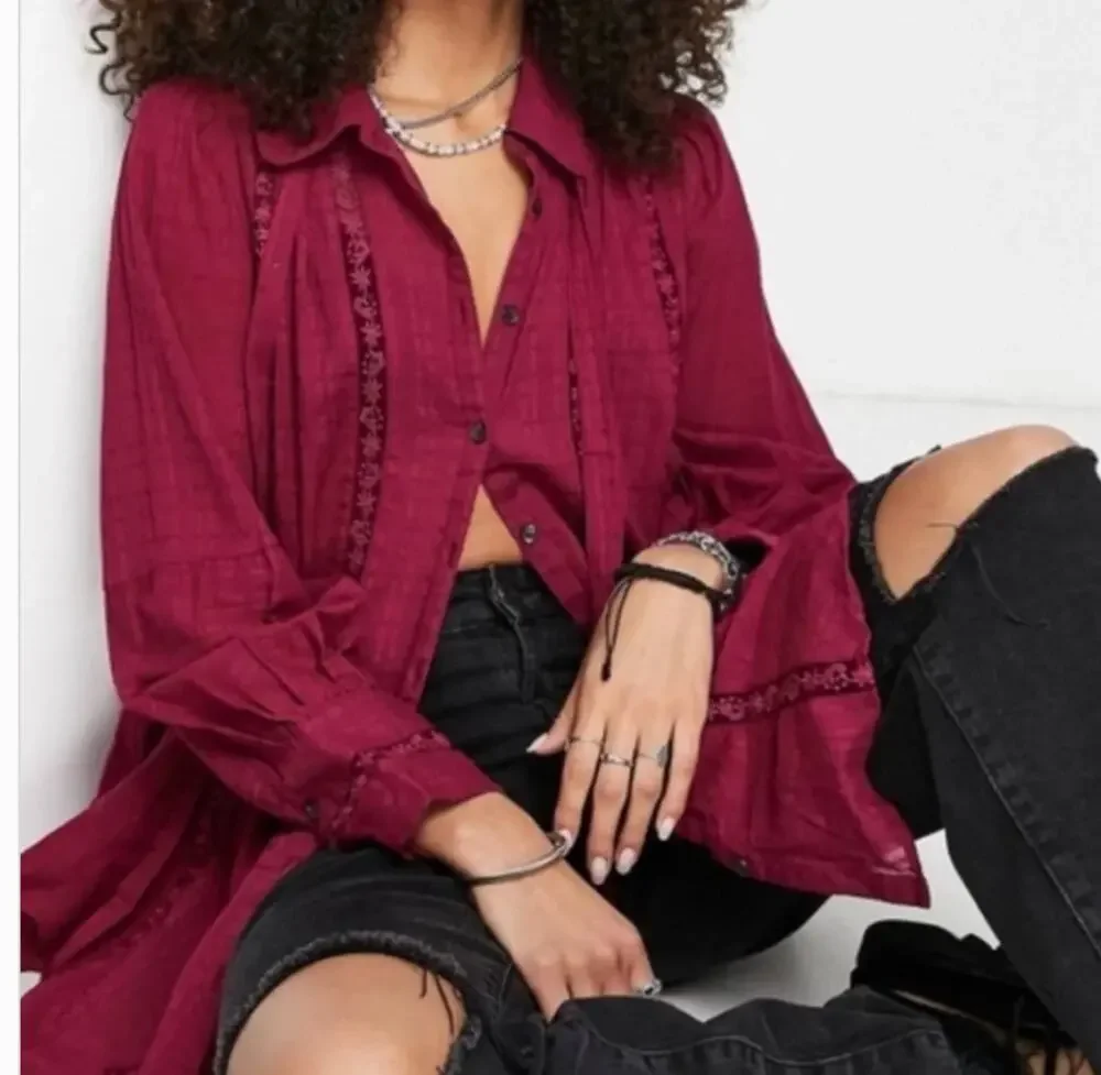 Free People Mikaela Floral Button Up Tunic Womens XS Boho Cotton Top